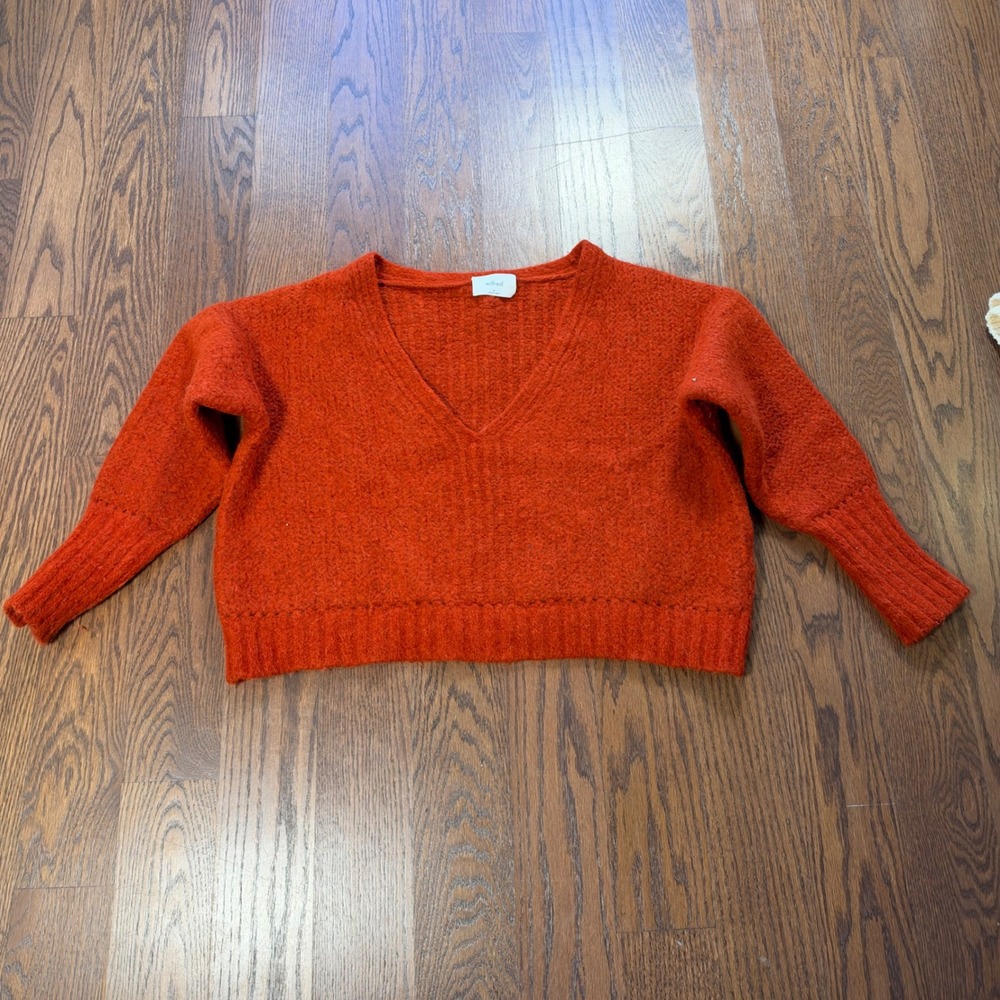 Wilfred Aritzia Alpaca Merino Wool V-Neck Cropped Sweater Orange Medium 74149
